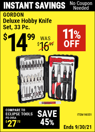 GORDON Deluxe Hobby Knife Set 33 Pc. for $14.99 – Harbor Freight Coupons