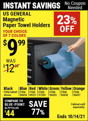 U.S. GENERAL Magnetic Paper Towel Holder for $9.99 – Harbor Freight Coupons