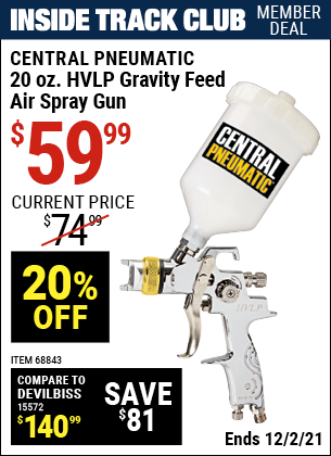 CENTRAL PNEUMATIC 20 oz. Professional HVLP Gravity Feed Air Spray Gun ...