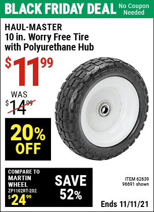 HAUL-MASTER 10 in. Worry Free Tire with Polyurethane Hub for $11.99 ...