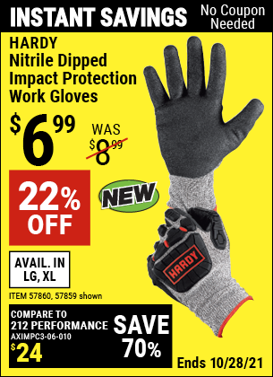 Nitrile-Dipped Impact Protection Work Gloves, Large