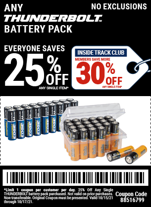 25% off Any Single Thunderbolt Battery 
