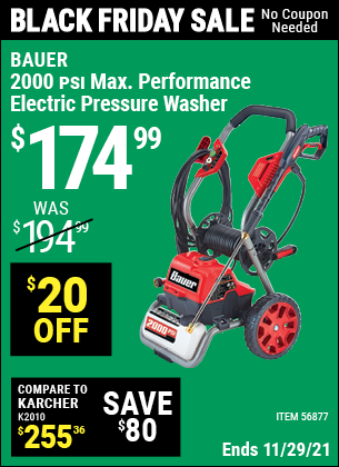 BAUER 2000 PSI Max Performance Electric Pressure Washer for $174.99 ...