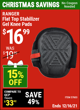 Buy the RANGER Stabilizer Gel Knee Pads (Item 57603) for $16.99, valid through 12/16/2021.