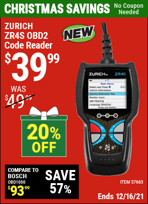 ZURICH ZR4S OBD2 Code Reader for $39.99 – Harbor Freight Coupons