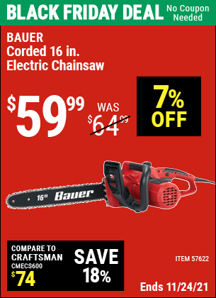 BAUER Corded 16 in. Electric Chainsaw 