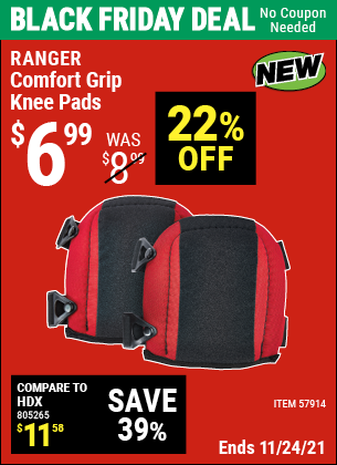 Buy the RANGER Comfort Grip Knee Pads (Item 57914) for $6.99, valid through 11/24/2021.