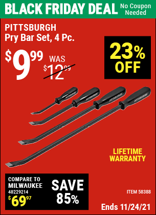 PITTSBURGH Pry Bar Set – 4 Pc. for $9.99 – Harbor Freight Coupons