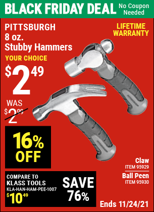 Pittsburgh 8 Oz. Stubby Hammer For $2.49 – Harbor Freight Coupons