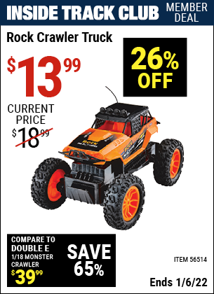 Inside Track Club members can buy the Rock Crawler Truck (Item 56514) for $13.99, valid through 1/6/2022.