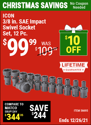 ICON 3/8 in. SAE Impact Swivel Socket Set – 12 Pc. for $99.99 – Harbor ...