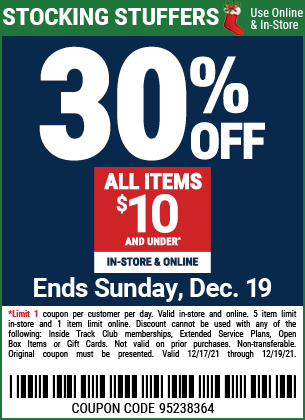30% Off Items Under $10 Coupon THRU Sunday 12/19/21