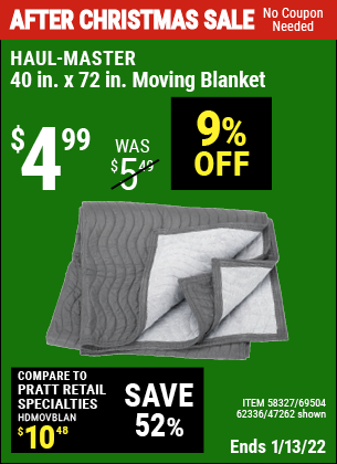 HAUL-MASTER 40 in. x 72 in. Moving Blanket for $4.99 – Harbor Freight ...