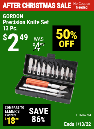 Buy the GORDON Precision Knife Set 13 Pc. (Item 62784) for $2.49, valid through 1/13/2022.