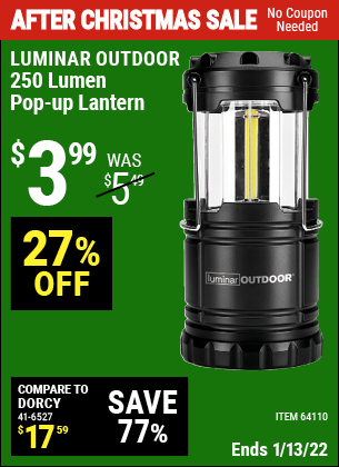 Luminar Outdoor - 250 Lumen Compact Pop-Up Lantern Free Shipping USA SELLER