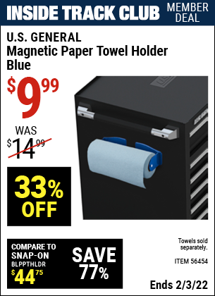 Inside Track Club members can buy the U.S. GENERAL Magnetic Paper Towel Holder (Item 56454) for $9.99, valid through 2/3/2022.
