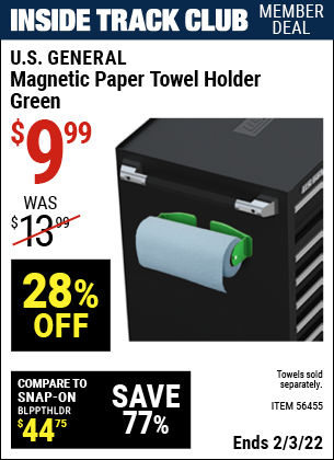 Inside Track Club members can buy the U.S. GENERAL Magnetic Paper Towel Holder (Item 56455) for $9.99, valid through 2/3/2022.