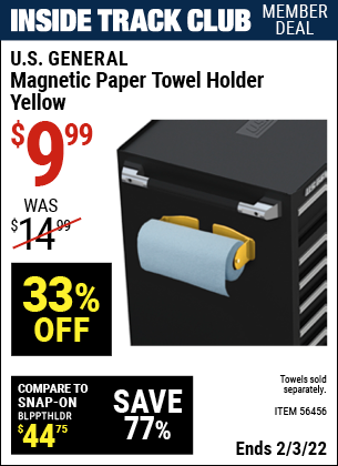Inside Track Club members can buy the U.S. GENERAL Magnetic Paper Towel Holder (Item 56456) for $9.99, valid through 2/3/2022.