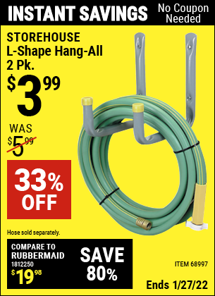 Buy the STOREHOUSE L-Shape Hang-All 2 Pk. (Item 68997) for $3.99, valid through 1/27/2022.