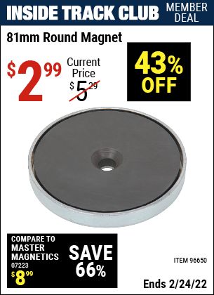Inside Track Club members can buy the 81mm Round Magnet (Item 96650) for $2.99, valid through 2/24/2022.