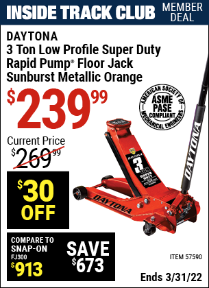 DAYTONA 3 Ton Low Profile Super Duty Rapid Pump® Floor Jack – Orange for  $239.99 – Harbor Freight Coupons