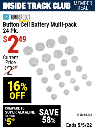 THUNDERBOLT Button Cell Battery Multi-Pack 24 Pk. for $2.49 – Harbor ...