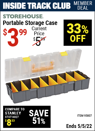 Inside Track Club members can buy the Portable Storage Case (Item 95807) for $3.99, valid through 5/5/2022.
