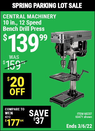 CENTRAL MACHINERY 10 in. 12 Speed Bench 