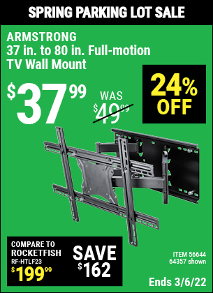 ARMSTRONG 37 in. to 80 in. Full-Motion TV Wall Mount for $37.99 ...