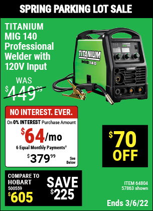 TITANIUM MIG 140 Professional Welder with 120 Volt Input for $379.99 ...