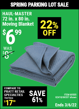 HAUL-MASTER 72 In. X 80 In. Moving Blanket for $6.99 – Harbor Freight ...