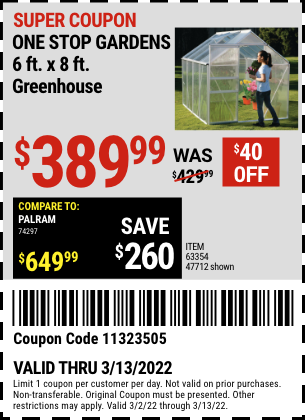 ONE STOP GARDENS 6 ft. x 8 ft. Greenhouse for $389.99 – Harbor Freight ...