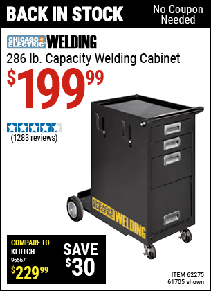 Buy the CHICAGO ELECTRIC Welding Cabinet (Item 61705/62275) for $199.99, valid through 5/29/2022.