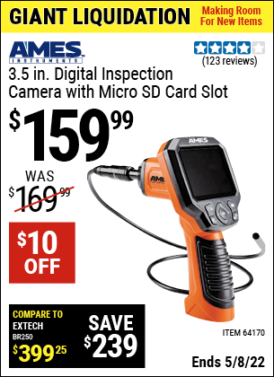 Buy the AMES Digital Video Inspection Camera (Item 64170) for $159.99, valid through 5/8/2022.