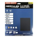 HERCULES 9 in. x 11 in. 320 Grit Wet/Dry Sanding Sheets with aluminum oxide Grain - 5 Pc. - Item 58438