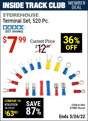Inside Track Club members can buy the STOREHOUSE Terminal Set 520 Pc. (Item 67686) for $7.99, valid through 5/26/2022.