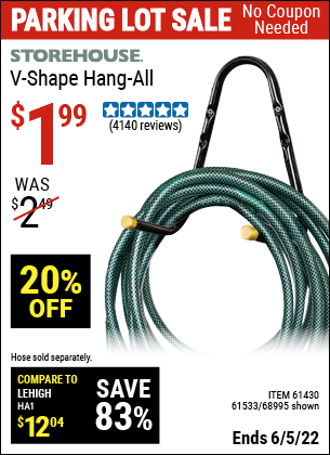 Buy the STOREHOUSE V-Shape Hang-All (Item 68995/61430/61533) for $1.99, valid through 6/5/2022.