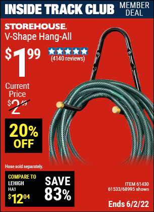 Inside Track Club members can buy the STOREHOUSE V-Shape Hang-All (Item 68995/61430/61533) for $1.99, valid through 6/2/2022.