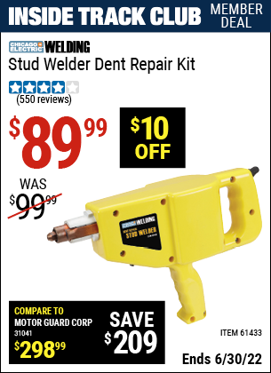 Buy the CHICAGO ELECTRIC Stud Welder Dent Repair Kit (Item 61433) for $89.99, valid through 6/30/2022.