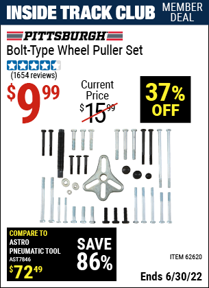 Buy the PITTSBURGH AUTOMOTIVE Bolt-Type Wheel Puller Set (Item 62620) for $9.99, valid through 6/30/2022.