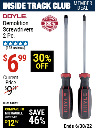 Buy the DOYLE Demolition Screwdrivers 2 Pc. (Item 64859) for $6.99, valid through 6/30/2022.