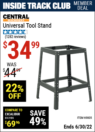 Buy the CENTRAL MACHINERY Universal Tool Stand (Item 69805) for $34.99, valid through 6/30/2022.