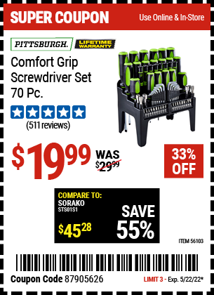 Comfort Grip Screwdriver Set, 70 Pc.