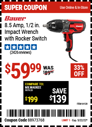 8.5 Amp 1/2 In. Impact Wrench With Rocker Switch