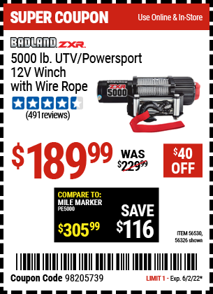 5000 Lb. UTV/Powersport 12V Winch With Wire Rope