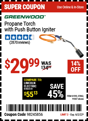 Propane Torch With Push Button Igniter
