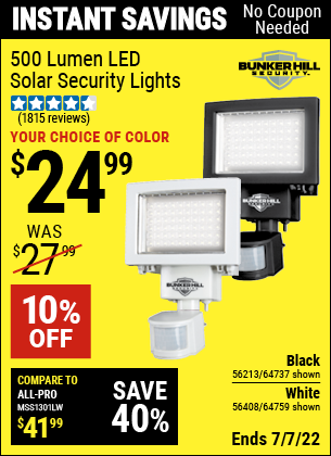 Bunker hill 500 lumen led outlet solar security light