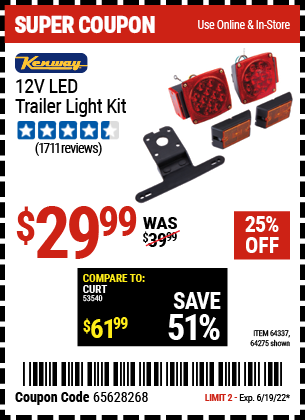 KENWAY 12 Volt LED Trailer Light Kit for $29.99 – Harbor Freight Coupons