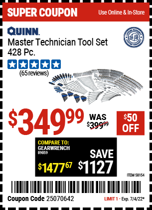 Master Technician Tool Set, 428 Pc.