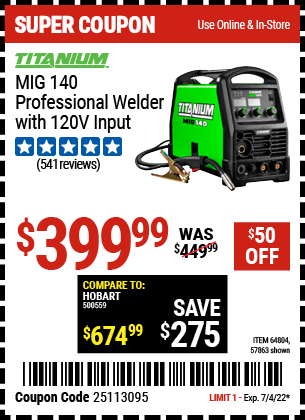 MIG 140 Professional Welder with 120v Input